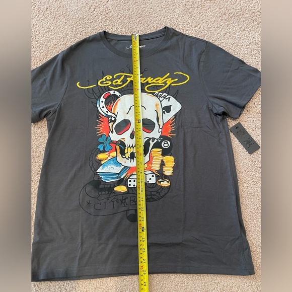 ED HARDY Ace Skull Men's Charcoal Gray T-shirt - Picture 5 of 10